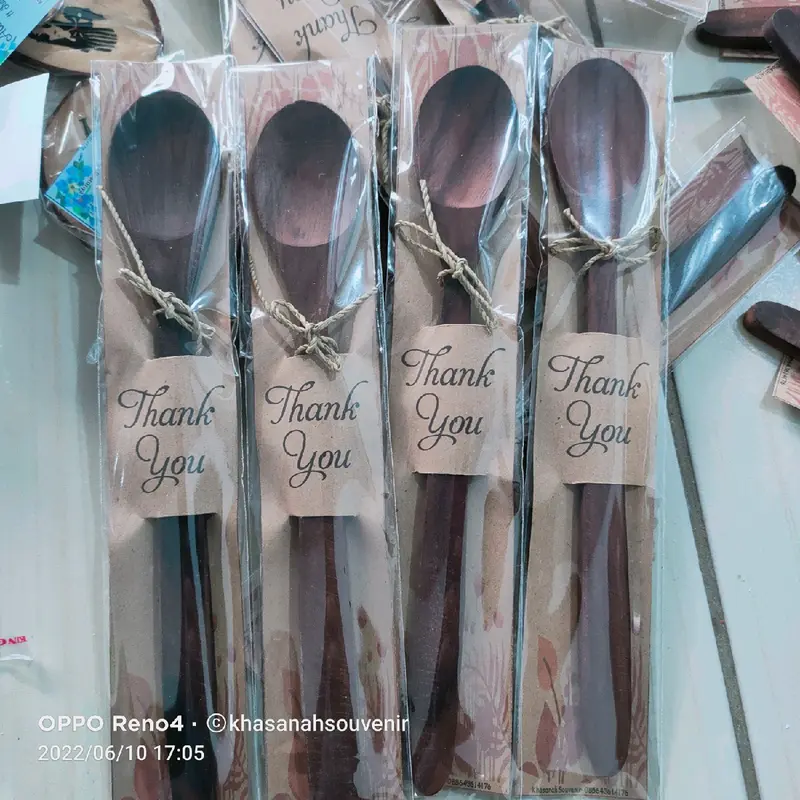 50pcs souvenir sendok kayu panjang 20cm / sendok jus bahan kayu / sendok madu kayu custom sablon 2