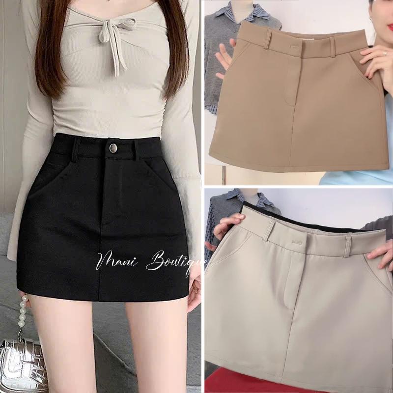  Chân Váy Chữ A Dáng Ngắn Lưng Cao Có Túi Khoá Trước Quần Trong Bảo Hộ Mặc Mùa Đông Đi Làm Chơi Tết Cho Nữ - Women 