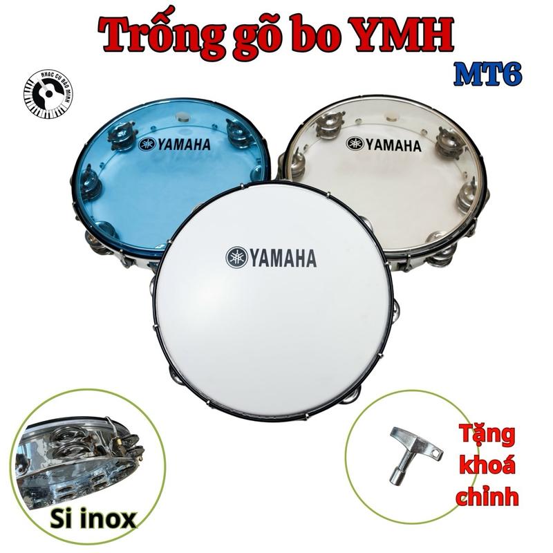 (Tặng kèm khoá chỉnh) Trống gõ bo MT6, tambourine, lục lạc si inox YMH dễ dàng tập và chơi nhạc. Có 3 màu: xanh , trắng đục, trắng trong. go gõ nhạc