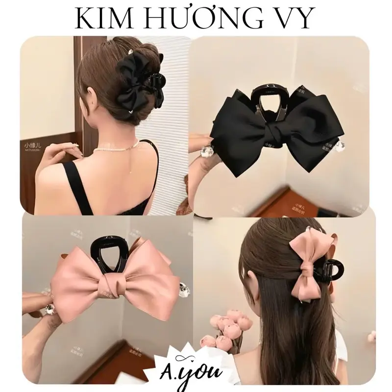 Kẹp Tóc Nơ Ruy Băng Đính Kèm Đá Sáng Tiểu Thư Dài 13cm Thương Hiệu A.you