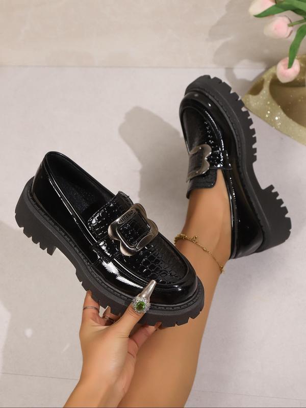 Women's Fashionable Crocodile Embossed Platform Loafers, Casual Comfortable Buckle Mary Jane Shoes for Daily Wear, All-match Commuter Shoes for Work & Daily 0