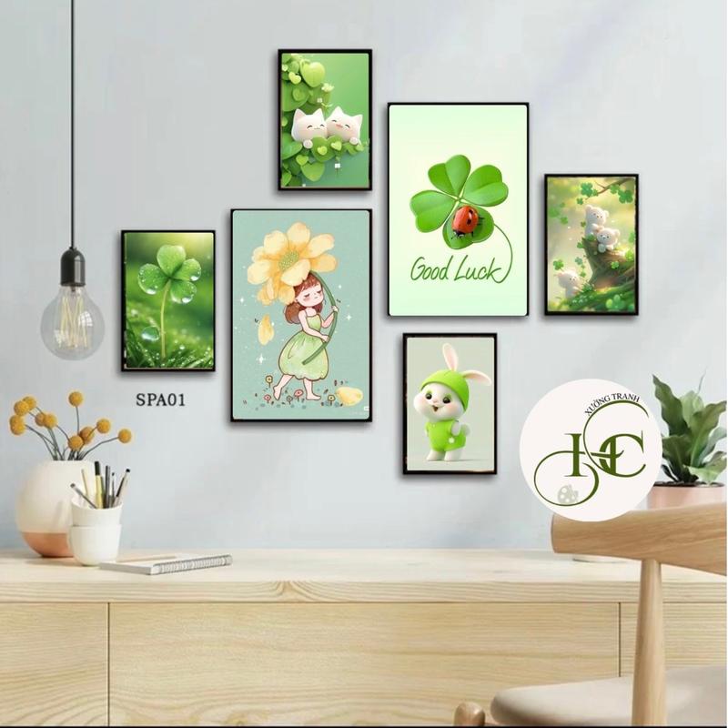 {Vui lòng đọc mô tả} HC 43 mẫu Bộ 6 tranh dán tường cỏ 4 lá may mắn hoa lá decor phòng fomex 5mm sẵn băng keo tranh phong thủy treo tường tranhtreotuong tranhdantuongphongngu