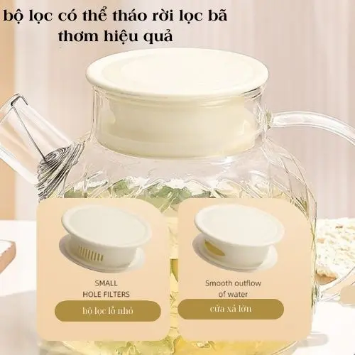 Bộ ấm chén pha trà thuỷ tinh chịu nhiệt cao cấp 6 cốc kèm khay có lọc tiện dụng 5