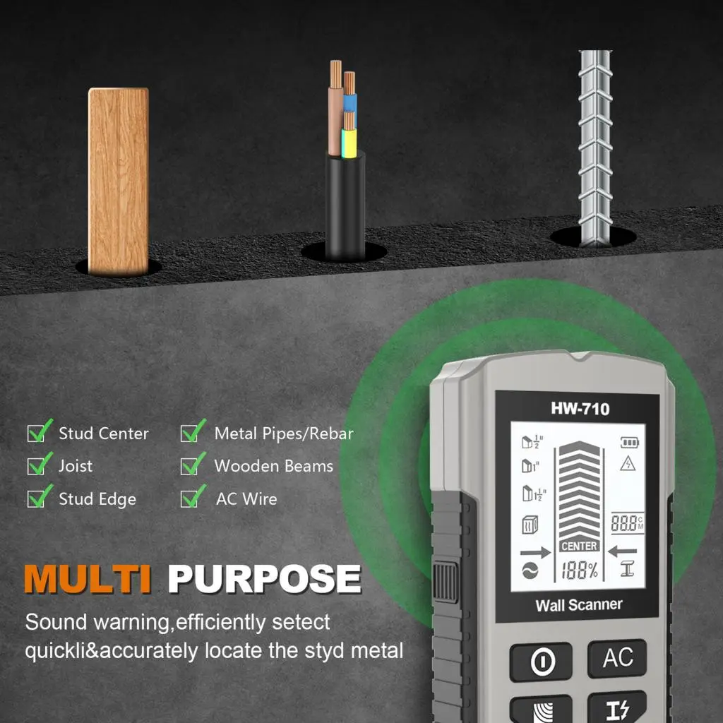 ungceul Wire Pipe Power Scanner Metal Detector Portable Lcd Metal Wall Detector Scanner for Wire Pipe Power High Precision Multifunctional Handheld Tool for Home Improvement