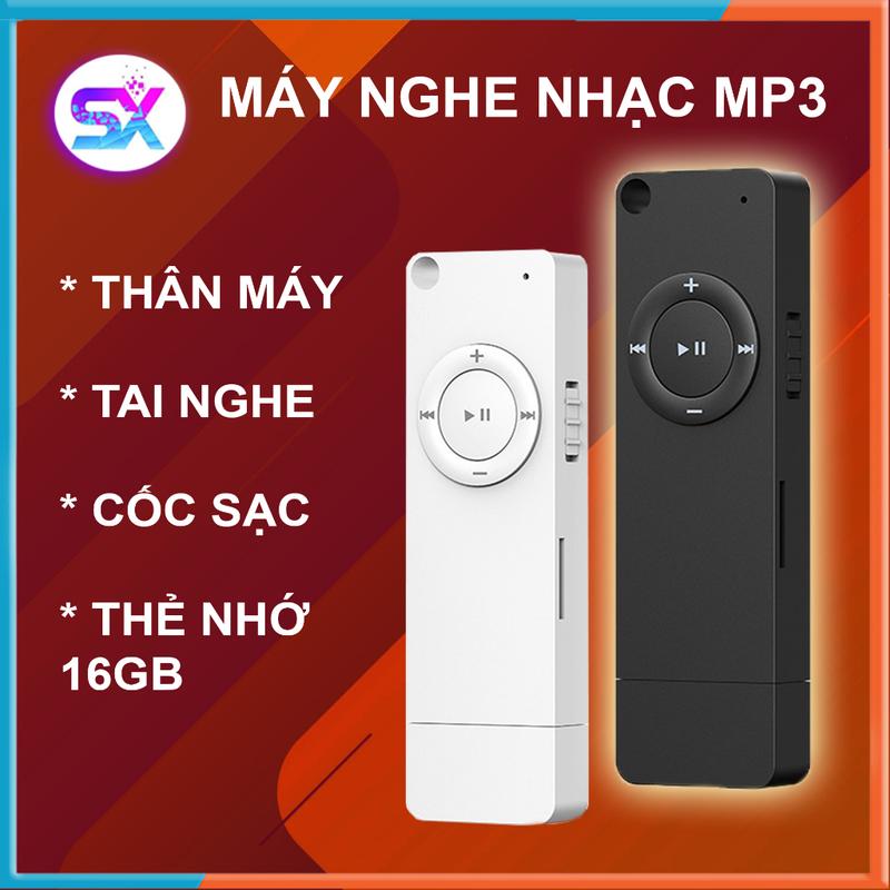 Máy nghe chơi phát nhạc mp3 mini nhỏ gọn kèm thẻ nhớ tai nghe cốc sạc sẵn 1000 bài nhạc Máy Nghe Nhạc