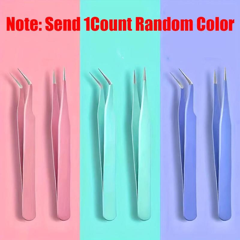Random Color Straight & Curved Pointed Tweezers, 2 Counts/set Diamond Arts Colorful Painting Tool, DIY Needlework Tool 1