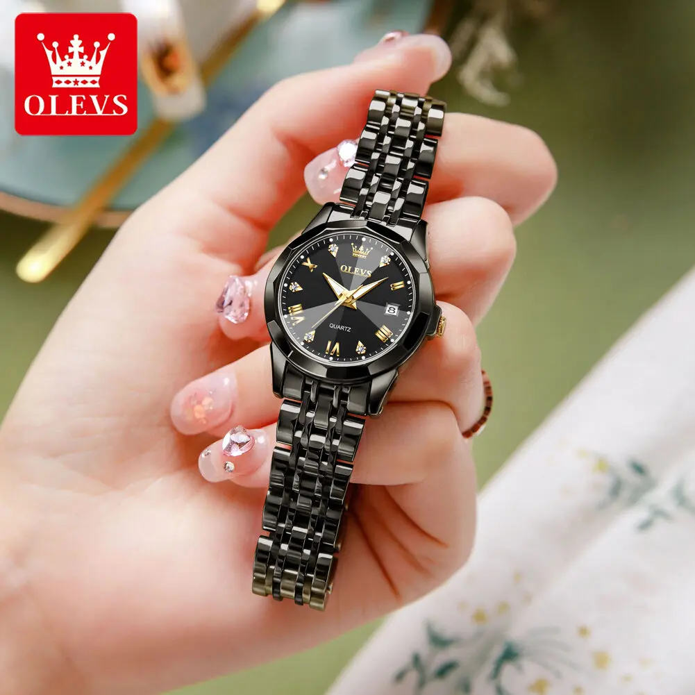 Jam Tangan Wanita, Rasmi dan Authentik OLEVS, Kalis Air, Fesyen Mewah, Jam Tangan Kuarza Kalendar Kasual, Keluli Tahan Karat, Berlian Berkilau, Jenama untuk Hadiah Teman Wanita, 2023