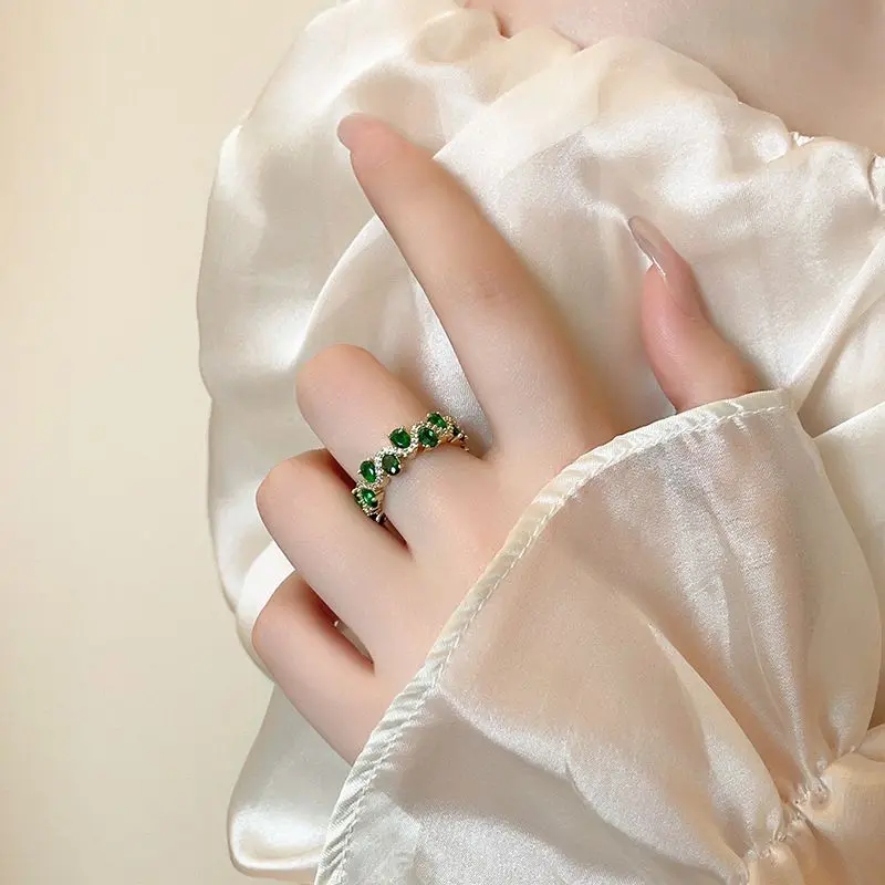 Light Luxury, Luxury, High-end Temperament, Colored Diamonds, Zirconium Oval,  Plated Open Design, Minimalist Fashion, Versatile Ring Ring