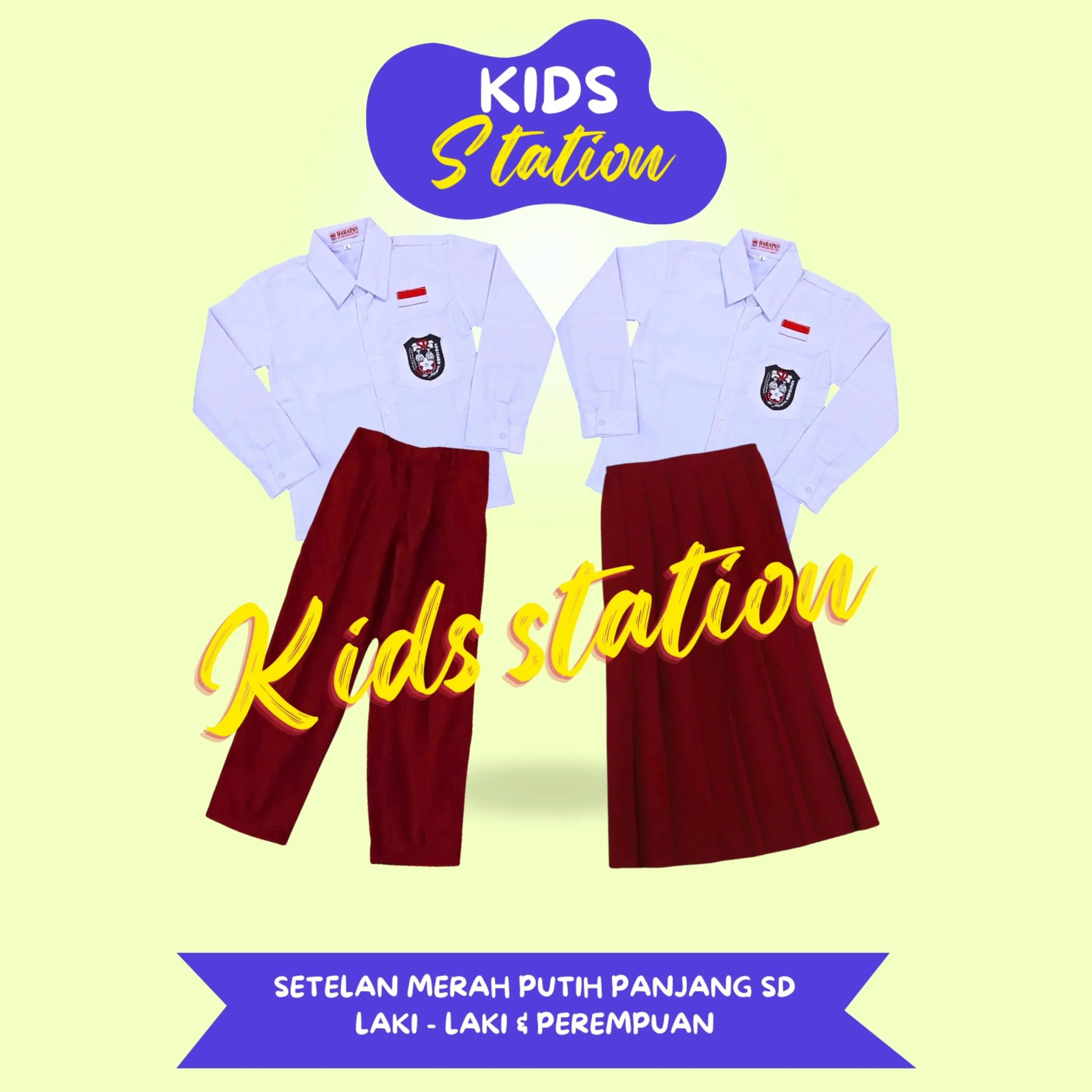 Setelan Panjang Seragam Sekolah SD MI Kelas 1 2 3 4 5 6 Baju Panjang Celana Panjang Muslim Anak Bordir Koko Peci