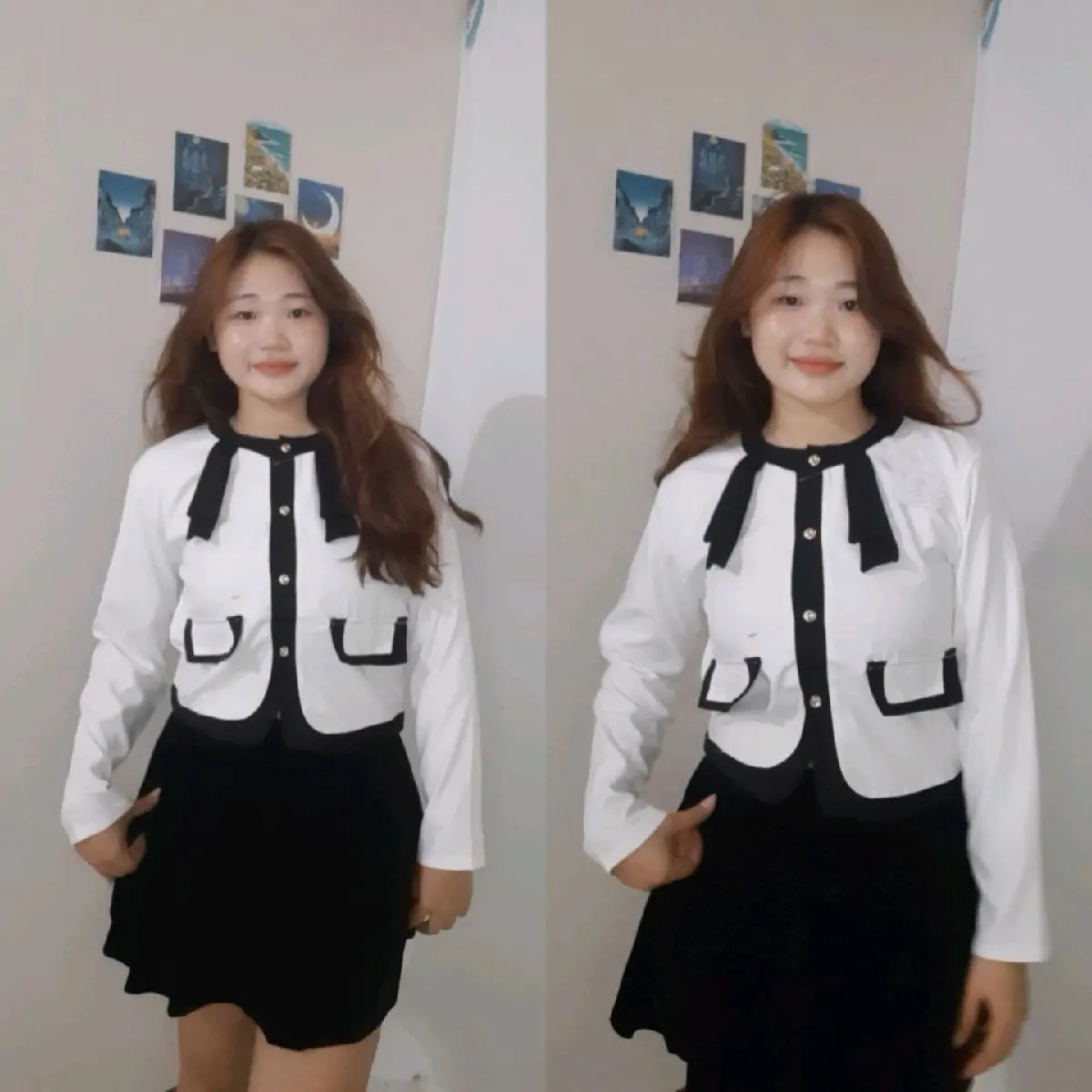 set áo tay dài kèm chân váy nhung cho nữ Dress