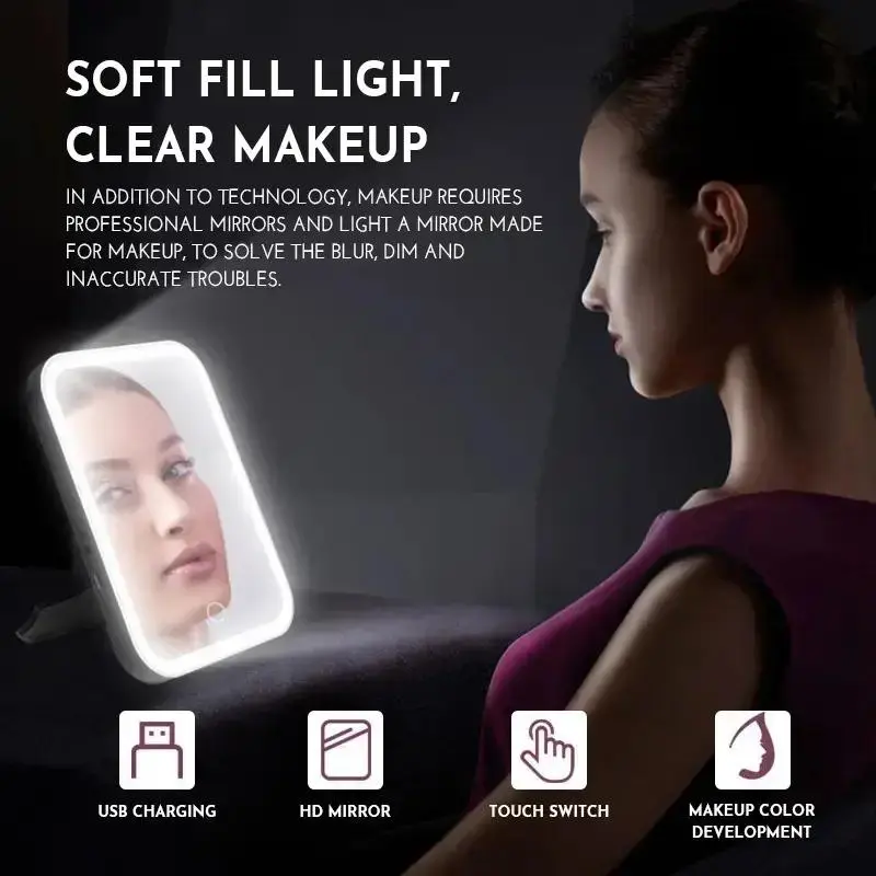 Portable Square Mirror with Led Light, Self Standing Makeup Mirror, Desktop Mirror, Room Mirror for Home, Modern Makeup Mirror, Vanity Mirror, Durable 6
