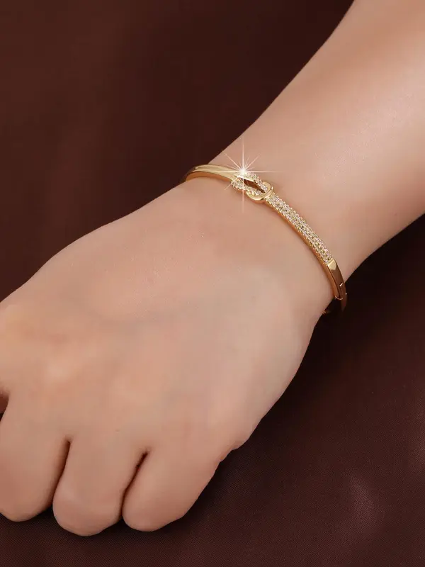 Women's Elegant Knot Design Bangle Bracelet, Exquisite Trendy Artificial Zircon Decor Bangle Bracelet, Fashionable Jewelry for Women As Gift 2