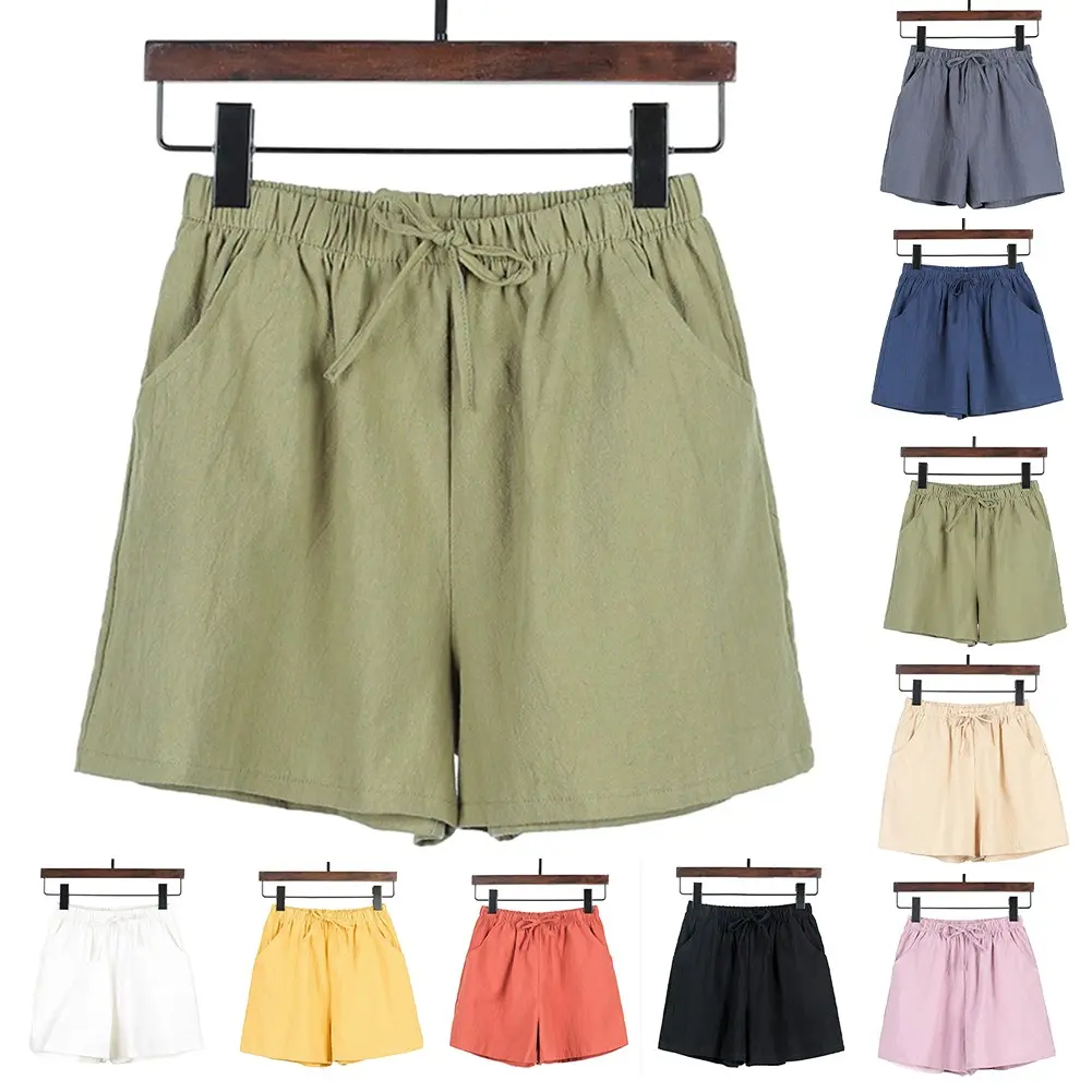 Cotton Linen Casual Shorts Women Gym Shorts High Waist Short Pants Female Summer Womenswear Bottom