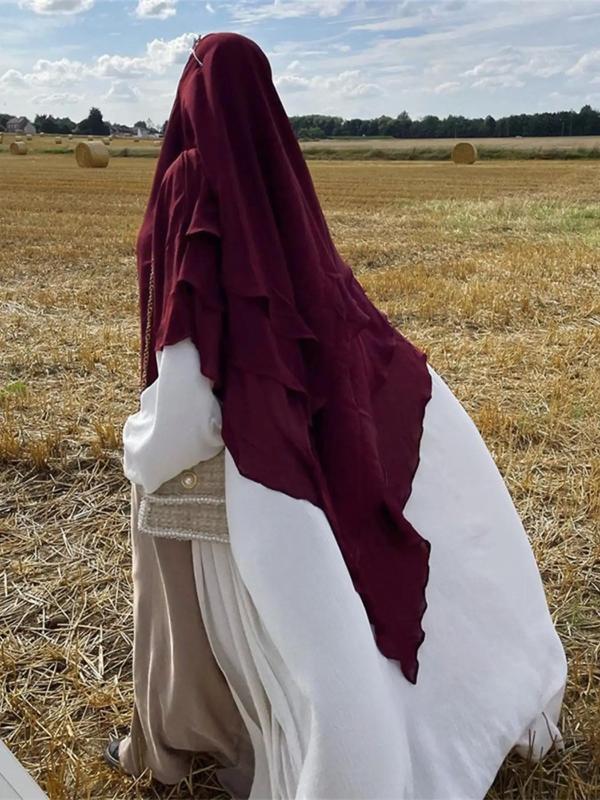 Summer Women's Solid Tiered Layer Khimar, New Fashion Long Khimar for Daily Wear, Casual Trendy Soft Comfortable Khimar Instant Hijabs for Women, Arabic Clothing Instant Hijab Accessories, Modest Muslim Clothing 2