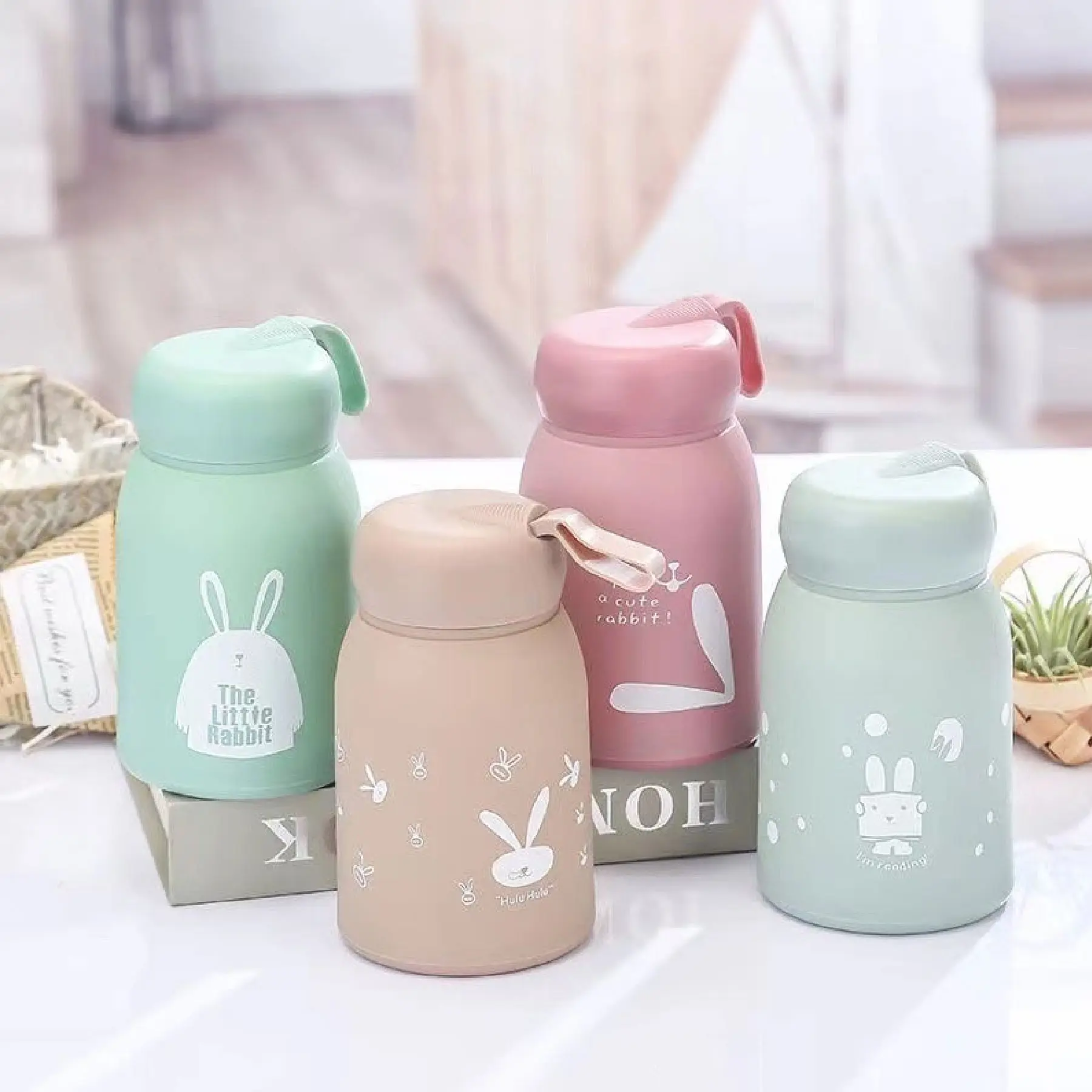 V-COMB 330ml Rabbit Water Bottle Leak-proof Glass Water Cup Kids Cute Rabbit Design Tumbler