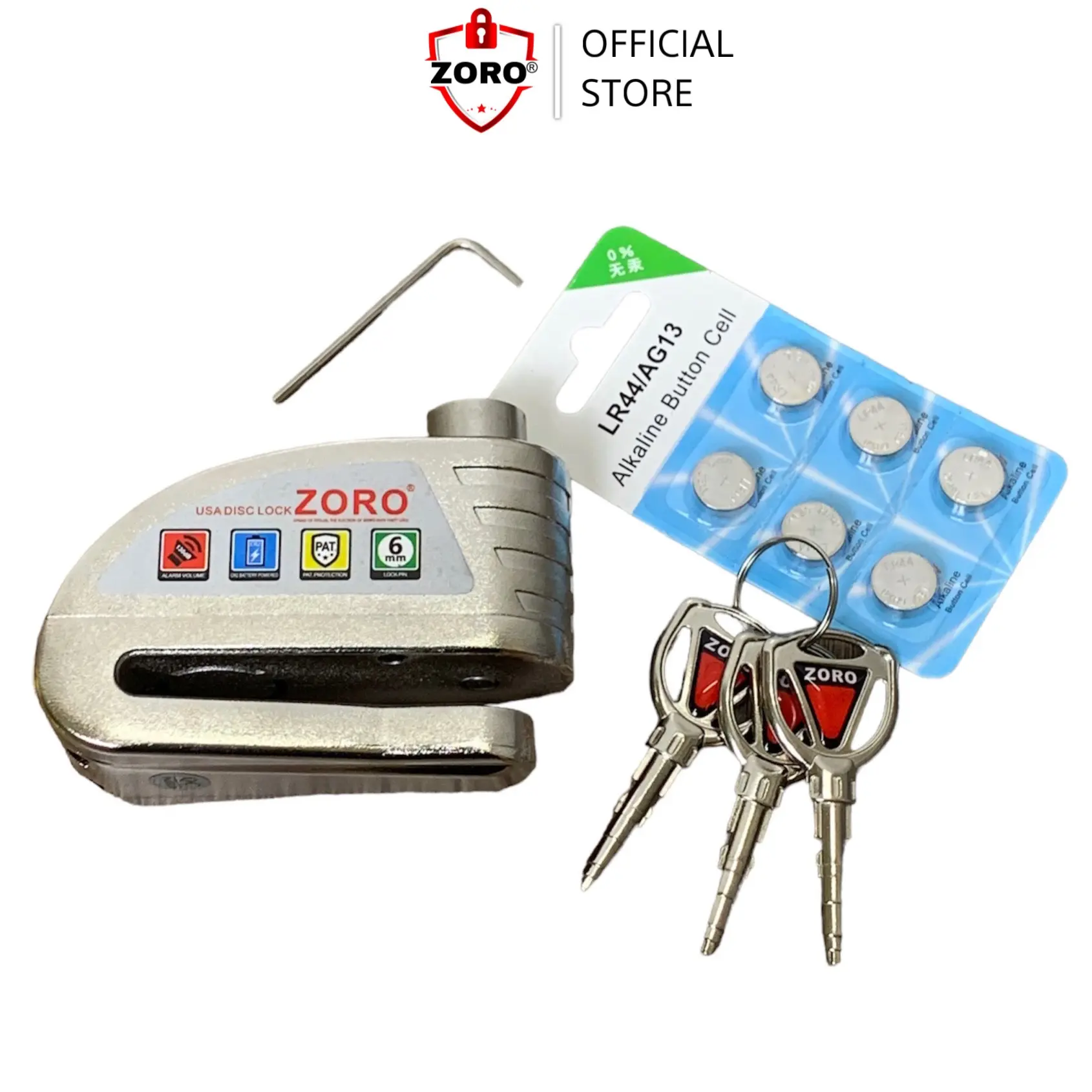 ổ khóa đĩa xe máy báo động chống trộm ZORO - khóa phanh dĩa xe công nghệ Mỹ-bảo hành 5 năm,khóa xe máy,màu trắng