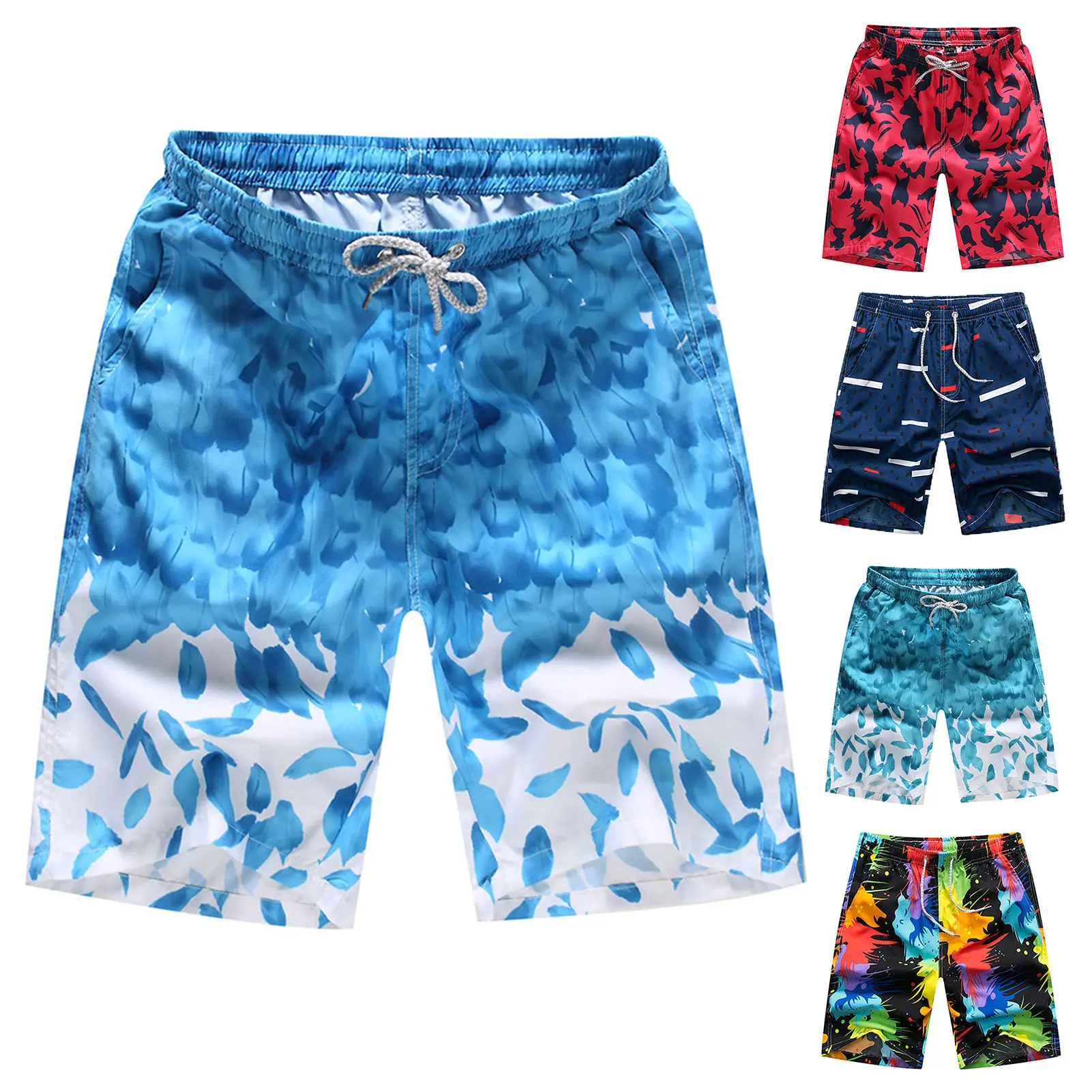 Summer Shorts with fleece print for men, casual board clothes, with pockets and elastic waistband, in stock