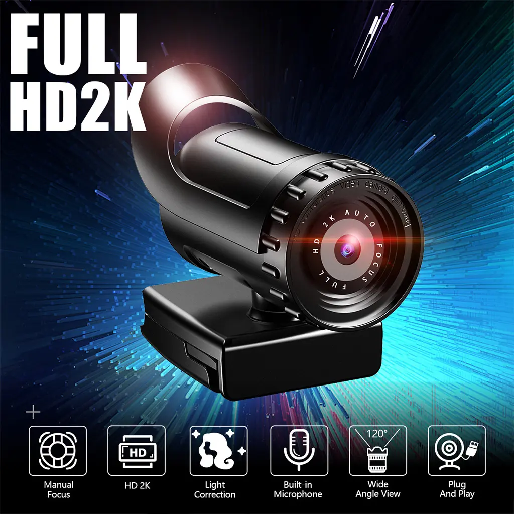 RICM-Webcam Độ Nét Cao 2K 4K Với Mic Tích Hợp, USB 2.0, Ổ Đĩa Miễn Phí, Plug & For Play, Camera, Giảm Tiếng Ồn, Góc Rộng 120 ° V