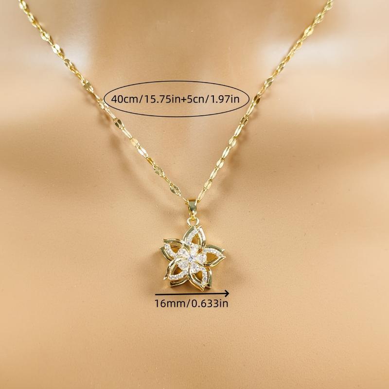 Product Introduction of 1pc Golden Stainless Steel Rotating Hollow Flower Pendant Necklace, Men's Retro Versatile Necklace, For Daily Party Wear, father's day gift 18