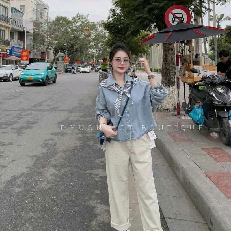 ÁO SƠ MI BÒ GIẶT TAY DÀI KÈM KHĂN SỌC - HÀNG TK 1