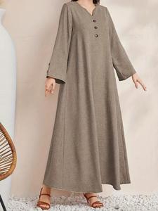 Women's Solid Button Detail Long Sleeve Dress, Casual Fashion Long Dress for Daily Outdoor Wear, Women Dress for Spring & Fall