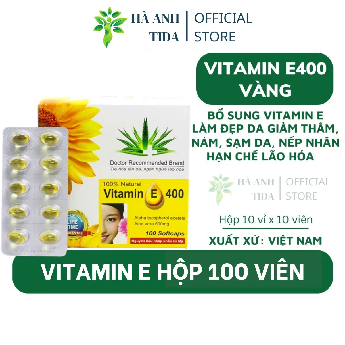 (01 vỉ)Viên uống vitamin E vàng 4000mcg hỗ trợ ngăn ngừa lão hóa, làm sáng da