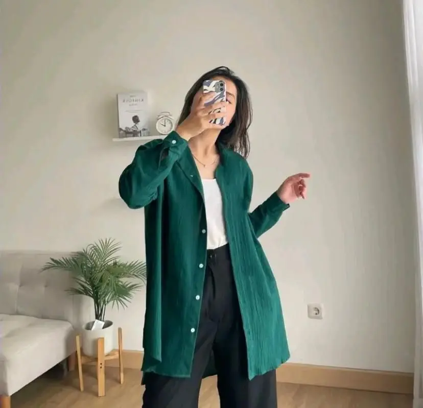 Suki Shirt Kemeja Oversize Linen Crinkle Atasan Wanita Lengan Panjang