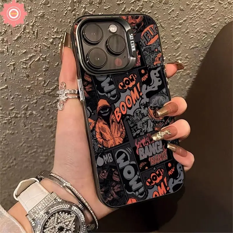 Sunflower Casing Lembut Elf Iblis Grafiti Kartun Lensa Logam Berlapis Mewah Kompatibel Untuk iPhone 11 13 14 12 15 Pro Max 7Plus XR 7 8 Plus X XS Max SE 2020 Casing Ponsel IMD Akrilik Lensa Logam Berlapis Mewah Soft Case Cover 8