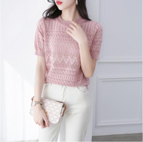 Áo Len Cộc Tay Cổ Tròn Bo Gấu, Chất liệu len mỏng mềm mát, Mặc xinh 4 mùa Nữ Top Women Màu Xanh áo khoác cardigan  thom browne