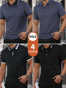 Men's Solid Color Polo Shirt, Regular Fit Casual Short Sleeve Top for Summer, Men's Clothes for Daily Wear, Gamis