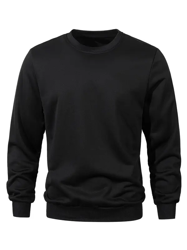 Men's Solid Round Neck Sweatshirt, Regular Fit Casual Long Sleeve Pullover for Spring & Fall, Men's Top for Daily Wear 0
