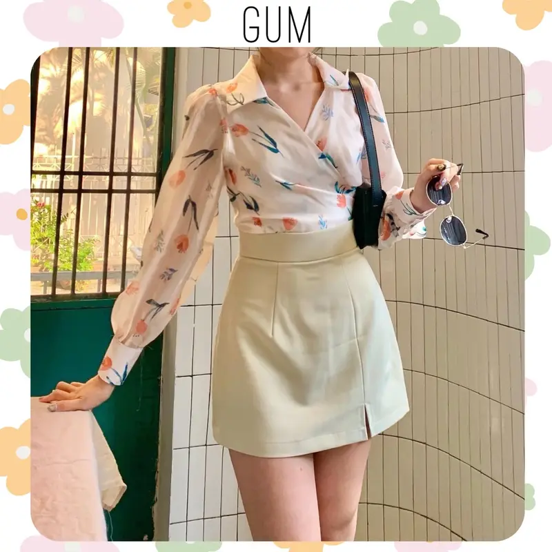 Chân váy xẻ tà kiểu dáng chữ a basic màu xanh mint thiên be Basic Mint Gum 2