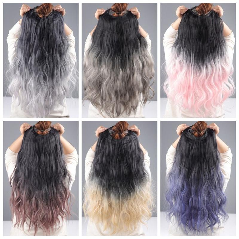 Tóc Nối Dài Gợn Sóng Tổng Hợp Cho Nữ, Tóc Giả Thời Trang, Tóc Xoăn Ombre Tự Nhiên, Kẹp Tóc, Tóc Giả Nửa Hình Chữ U Chuyển Sắc Women Wig