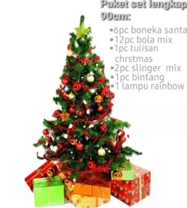Pohon Natal Komplit Hiasan + Lampu Ukuran 90 Cm dan Pohon Natal Polos