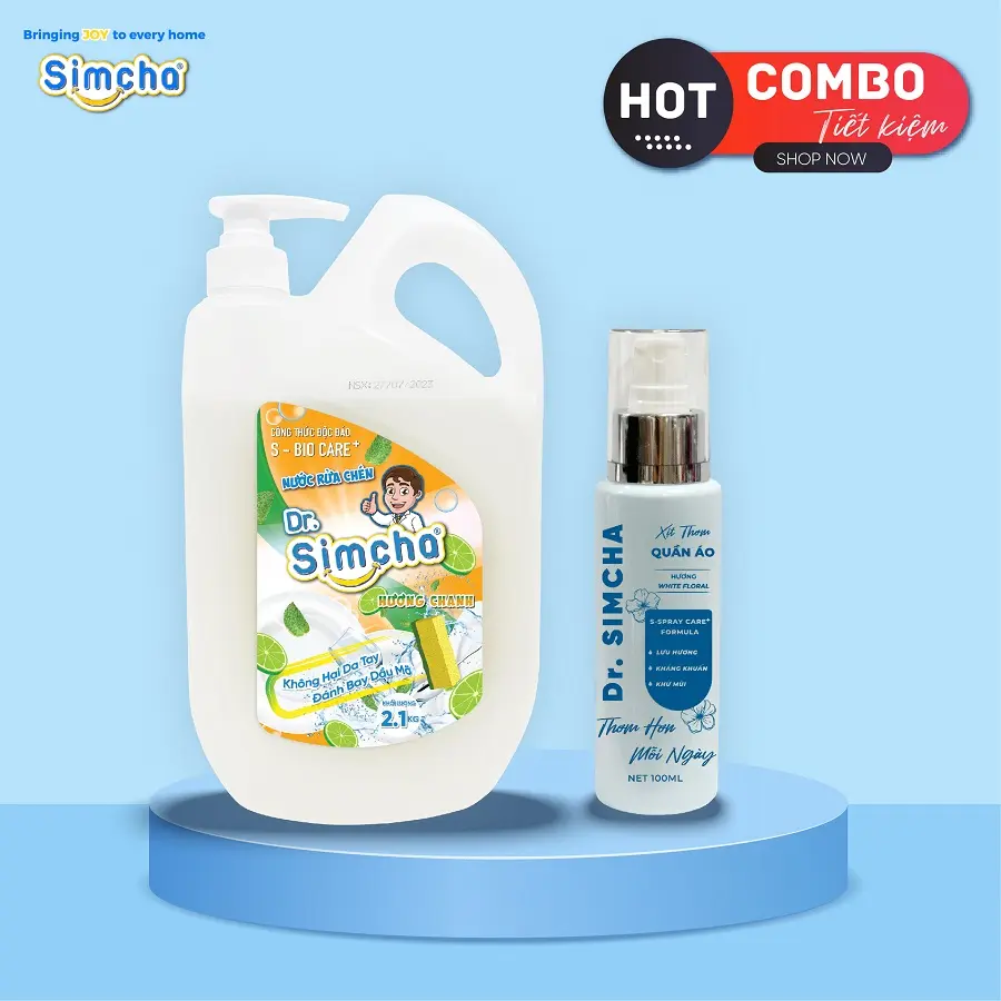 [Combo siêu tiết kiệm] Xịt thơm quần áo Dr.Simcha hương hoa + Nước rửa chén Dr.Simcha hương chanh