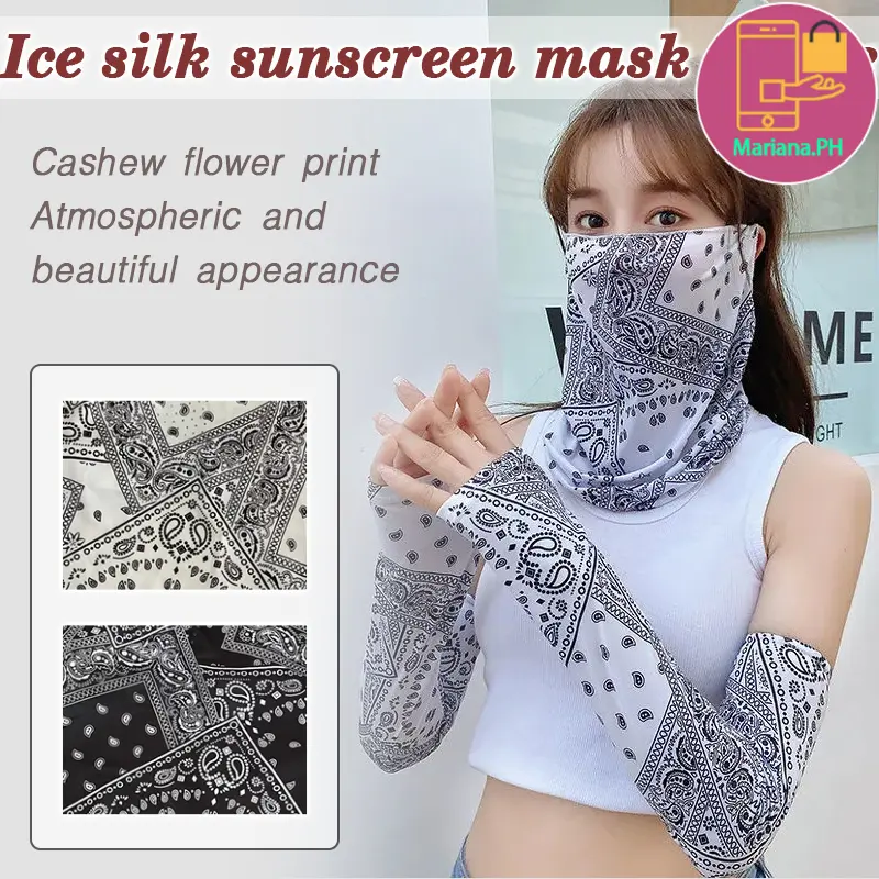 Outdoor Sports Cool Arm Sleeves+Face Mask with Ear Loop UV Protection