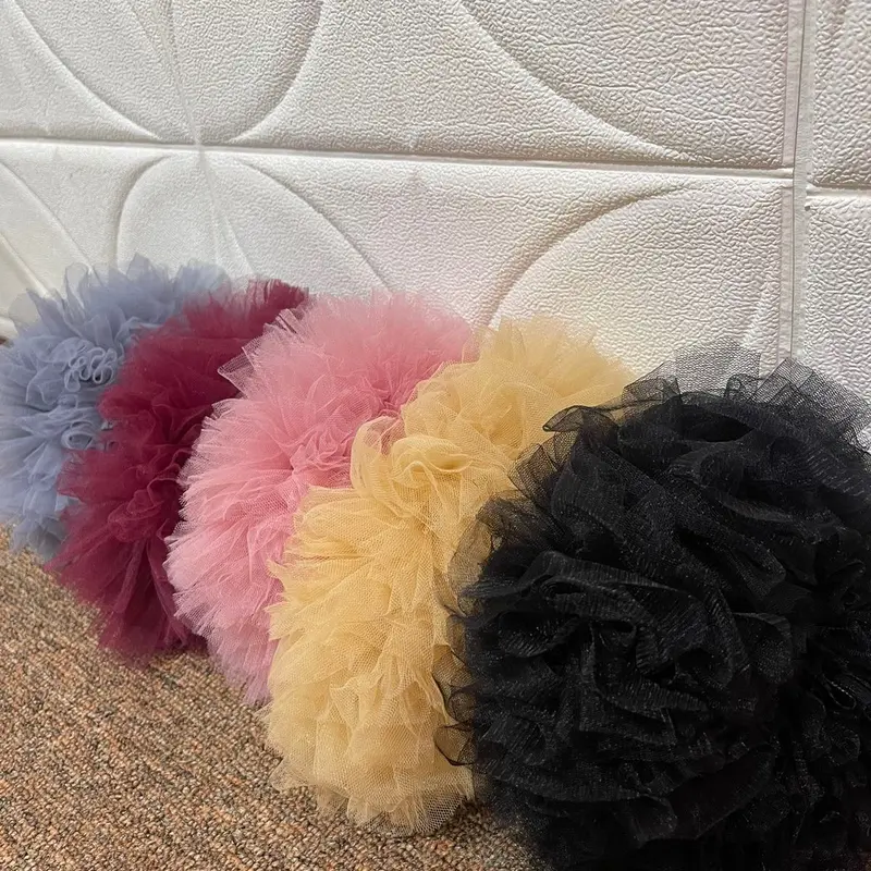 Cepolan viral anti pusing uk 20 bahan tile / scrunchie hijab bervolume kain toska cepol rambut Karet Kunciran tulle kream 3