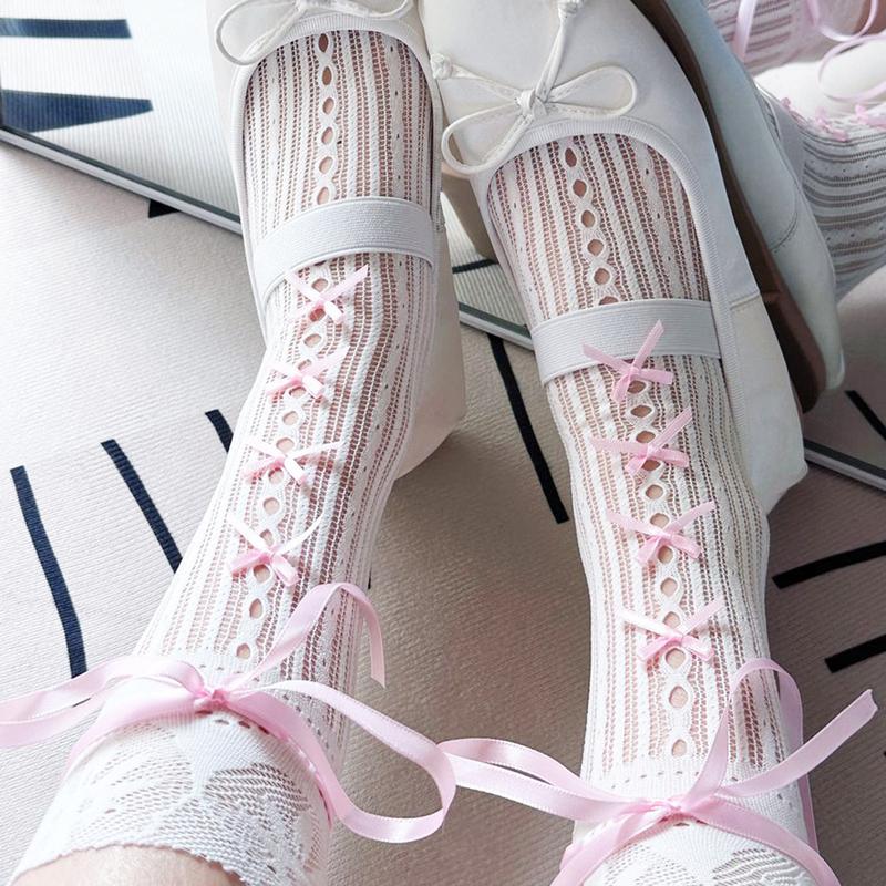 Product Introduction of Women Beautiful Calf Socks, Elastic Soft Bow Tie-up Lace Lolita Socks Stockings Boot Socks for Daily Party 20