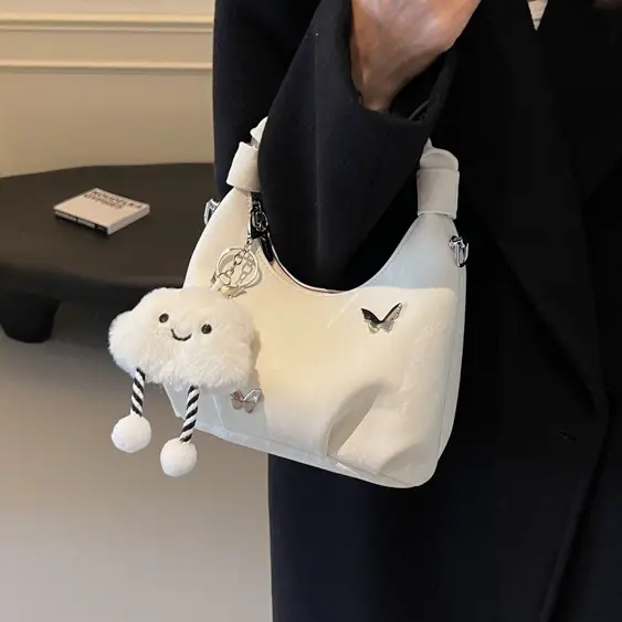 Túi cầm tay quai xách đeo chéo quai nhúm da nhung tặng charm mây dễ thương tiểu thư Hiếu Túi Store 587 Bag Nữ Chữ Nhật 0