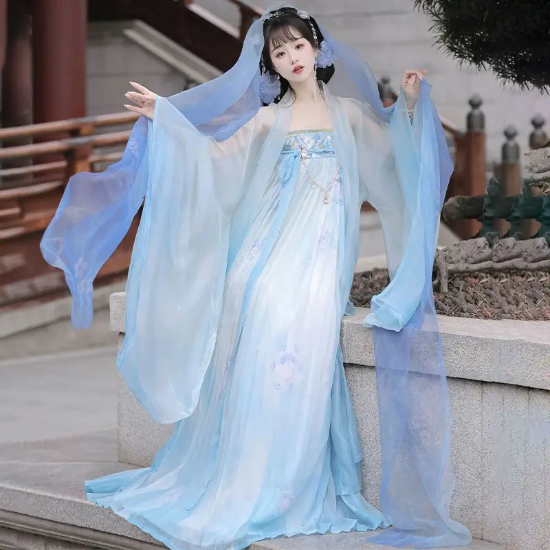 Hanfu Chính Hãng Cho Nữ, Yihanxi, Phong Cách Đường Tấn, Áo Sơ Mi Dài Ngực Ruqun Tay Lớn, Thiết Kế Hoa Và Mưa Toàn Bộ Bầu Trời, Phong Cách Mùa Xuân Và Mùa Hè Hàng Ngày Tươi Mới Women Dress 4