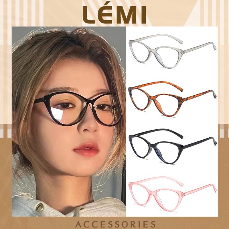 Kính mắt mèo nữ giả cận Kính không độ chống bụi đi tối Kính mắt gọng dẻo thời trang Lémi