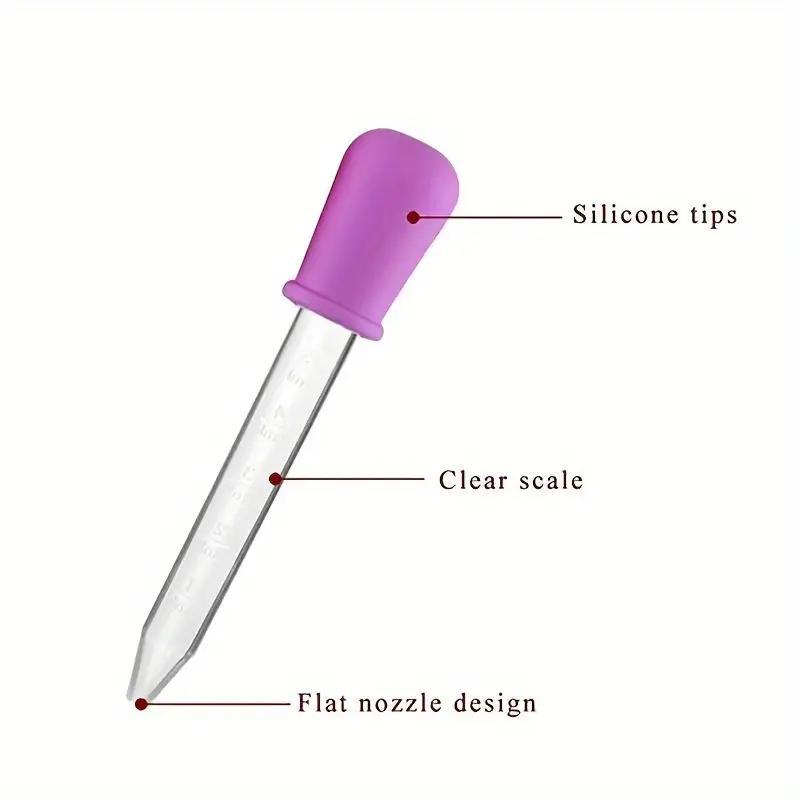 Product Introduction of Random Color Silicone Liquid Dropper, 5 Counts Liquid Transfer Dropper, Anti Choking Eating Medicine Dropper for Indoor & Outdoor, Glass Pipette 3