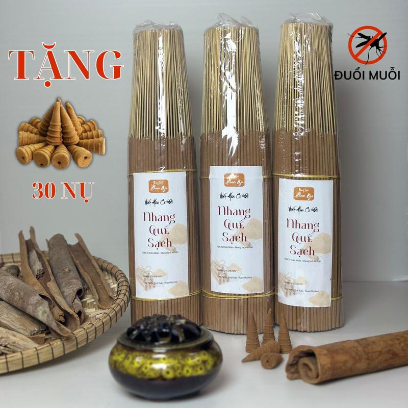 [QUẾ VỎ] Combo 3 Bó Nhang Vỏ Quế, 3000 Cây Nhang Thơm Dịu Ngọt Nhẹ, Không Hóa Chất, Tặng Hộp Nụ 30 Viên