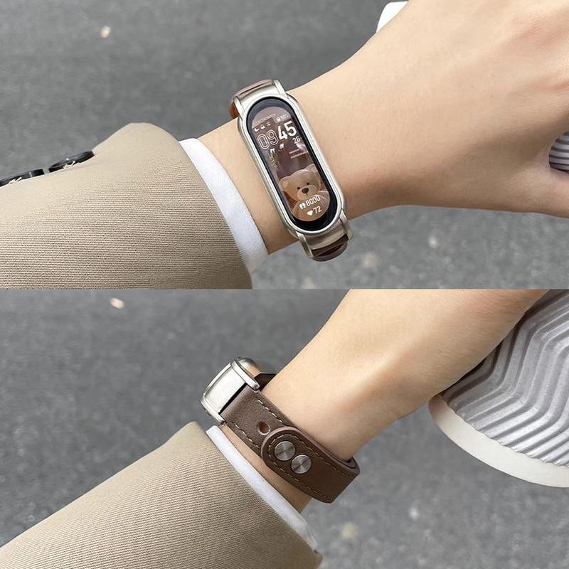 Vỏ kim loại + dây da cho Xiaomi MiBand 5 6 7 8, vòng đeo tay thể thao, dây đeo cổ tay cho Mi Band 3 4, dây đeo tay bằng da, phụ kiện đồng hồ thông minh