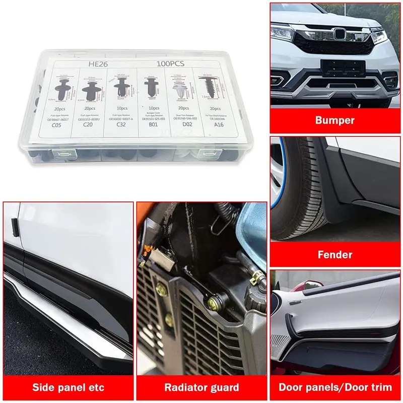 Car Bumper Clip, Plastic Rivet Fastener with Storage Box, Auto Push Pin Rivet Bumper Clip, Car Fastener Tool Kit 5