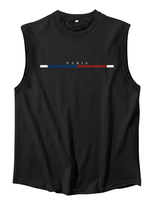 Men's Letter Print Round Neck Tank Top, Regular Fit Casual Sleeveless Crew Neck Top for Summer, Men's Clothes for Daily Wear, Socks 2