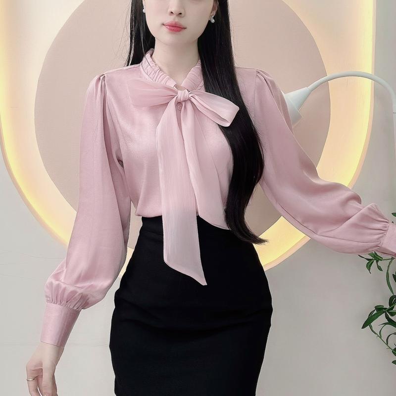 Áo sơ mi nữ sang chảnh vải lụa vân mây cao cấp phối voan tơ mỏng mềm mát somi nữ mùa hè đi tiệc đi làm đi chơi LAMO - B1385