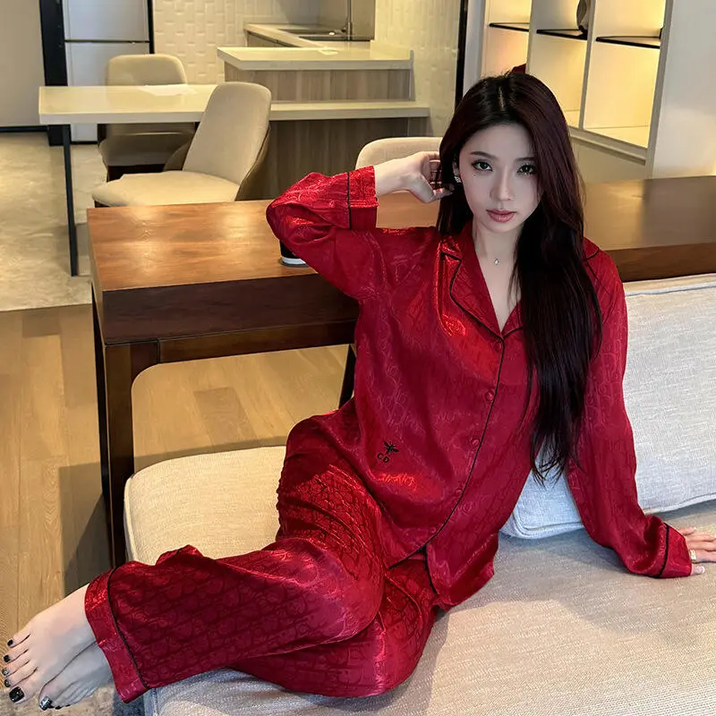 Bộ Đồ Ngủ, Cao Cấp, Quần Dài Tay, Thêu Jacquard, Dành Cho Phụ Nữ Và Cặp Đôi, Thời Trang Và Mùa, Thích Hợp Mặc Ngoài Trời Và Ở Nhà, Zhili Áo Women Top Umi