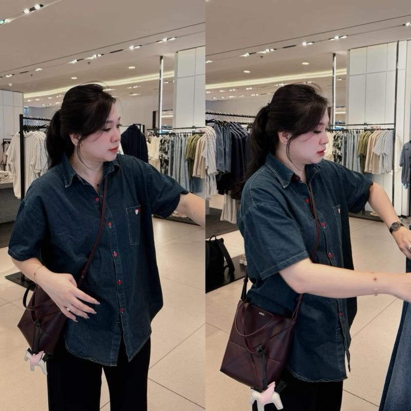 Áo sơmi bò cộc tay thêu trái tim đỏ bigsize nữ (21134) Top