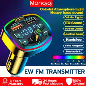 MONQIQI (Dikirim Dari Jakarta) FM Bluetooth 5.0 Mobil PD 18W, Pengisi Daya Cepat USB Ganda Tipe-c 4.8A, Lampu Latar LED/USB 4.2A Car Bluetooth 5.0 Charger FM Transmitter PD 18W/MP3 Player Kabel